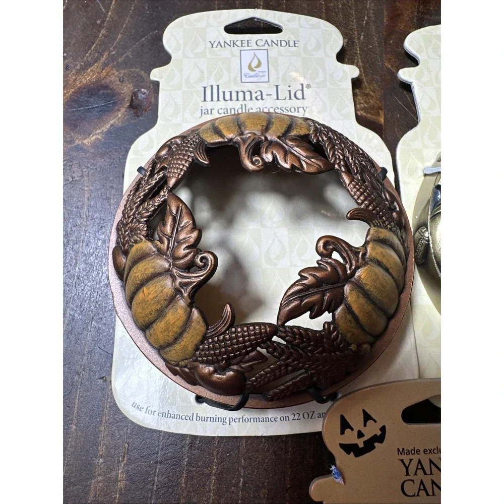 Yankee Candle 3 Lot Illuma Lid Topper Metal Gold Fall Halloween Football Spider